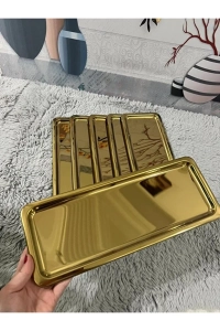 TEK TARAFLI GOLD 6'Lı Lüx Paslanmaz Çelik Baton Servis ,Çay ,Kahve ,İkramlık Ve Sunum Tepsisi